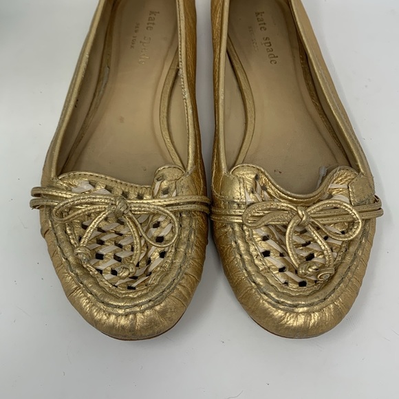Kate Spade Gold Woven Loafers Size 7 - Picture 4 of 16